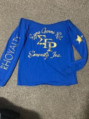 Sigma Gamma Rho Royal Blue Gold Long Sleeve Off-Shoulder Top